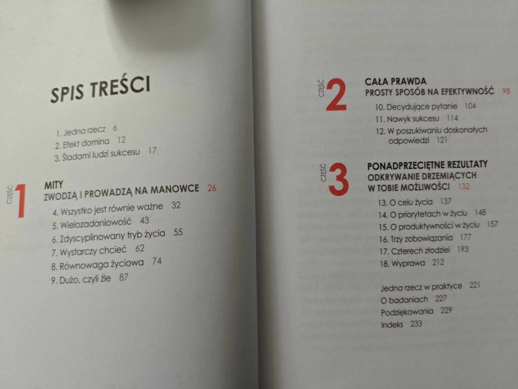 Spis treści książki Jedna Rzecz